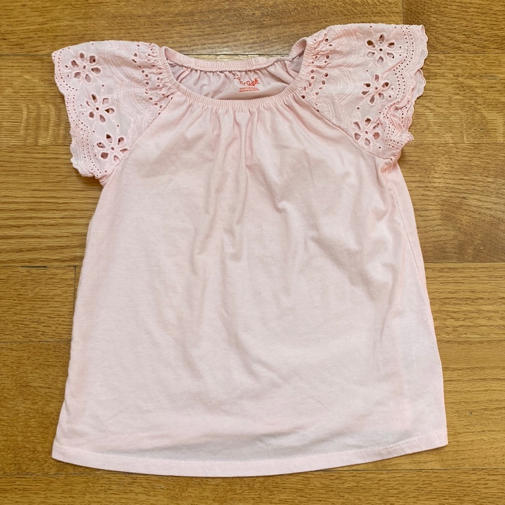Cat and Jack flutter sleeve with Eyelet accents top
